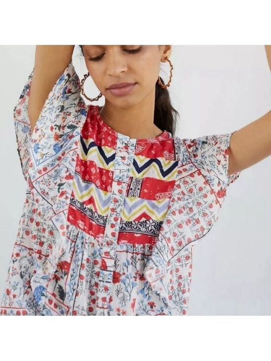 Let Me Be Tops - Anthropologie Let Me Be Patchwork Boho Floral Button Down Top Sz 4